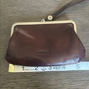 HOBO International small Elegant Brown Leather Wristlet with light blue interior